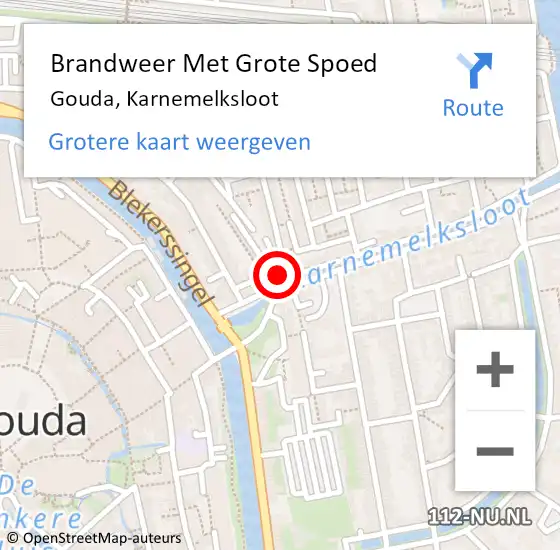 Locatie op kaart van de 112 melding: Brandweer Met Grote Spoed Naar Gouda, Karnemelksloot op 10 september 2024 20:43