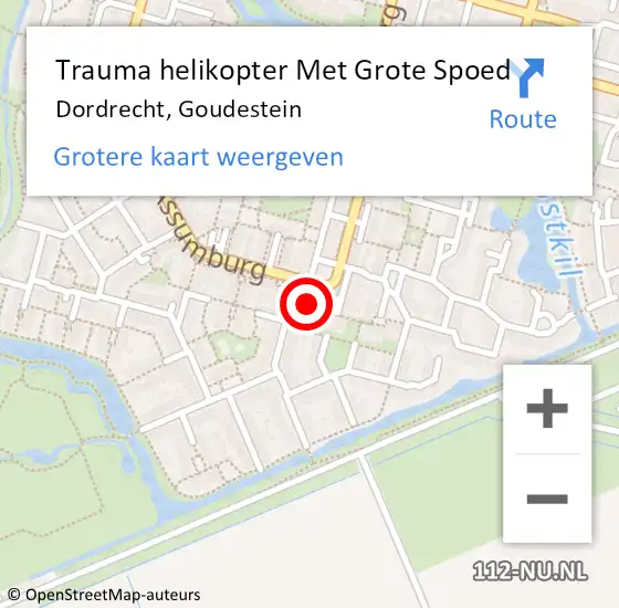 Locatie op kaart van de 112 melding: Trauma helikopter Met Grote Spoed Naar Dordrecht, Goudestein op 10 september 2024 20:52