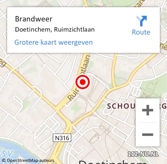 Locatie op kaart van de 112 melding: Brandweer Doetinchem, Ruimzichtlaan op 10 september 2024 20:54