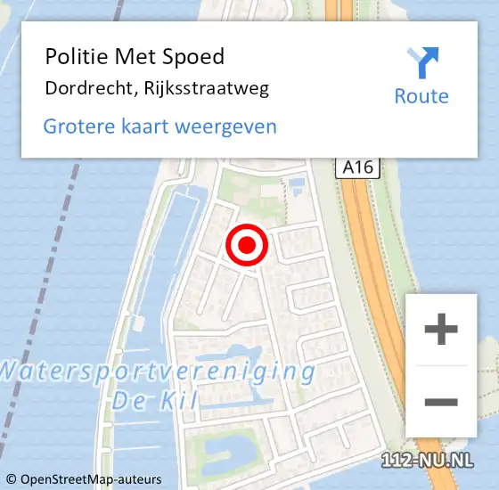 Locatie op kaart van de 112 melding: Politie Met Spoed Naar Dordrecht, Rijksstraatweg op 10 september 2024 21:01