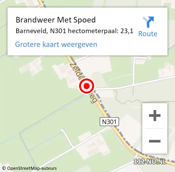 Locatie op kaart van de 112 melding: Brandweer Met Spoed Naar Barneveld, N301 hectometerpaal: 23,1 op 10 september 2024 21:05