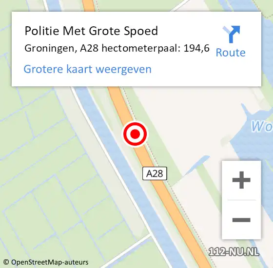 Locatie op kaart van de 112 melding: Politie Met Grote Spoed Naar Groningen, A28 hectometerpaal: 194,6 op 10 september 2024 21:10