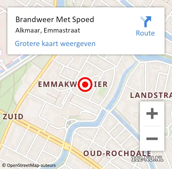 Locatie op kaart van de 112 melding: Brandweer Met Spoed Naar Alkmaar, Emmastraat op 10 september 2024 21:23