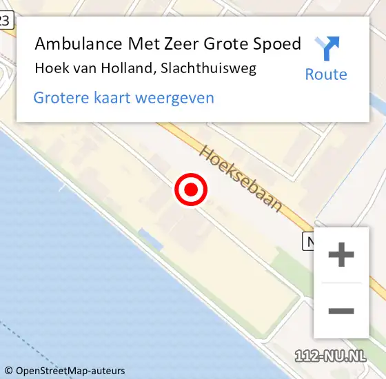 Locatie op kaart van de 112 melding: Ambulance Met Zeer Grote Spoed Naar Hoek van Holland, Slachthuisweg op 10 september 2024 21:39