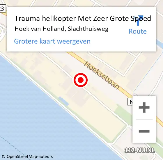 Locatie op kaart van de 112 melding: Trauma helikopter Met Zeer Grote Spoed Naar Hoek van Holland, Slachthuisweg op 10 september 2024 21:49