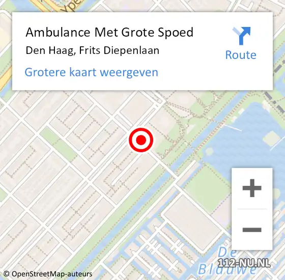 Locatie op kaart van de 112 melding: Ambulance Met Grote Spoed Naar Den Haag, Frits Diepenlaan op 10 september 2024 21:57