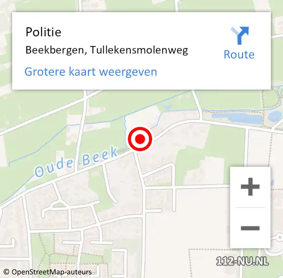 Locatie op kaart van de 112 melding: Politie Beekbergen, Tullekensmolenweg op 10 september 2024 22:41