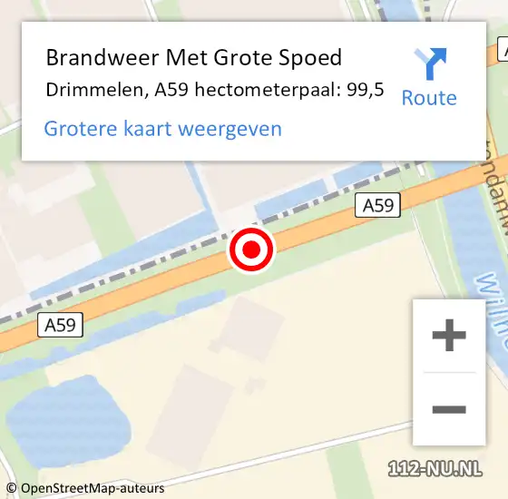 Locatie op kaart van de 112 melding: Brandweer Met Grote Spoed Naar Drimmelen, A59 hectometerpaal: 99,5 op 10 september 2024 22:53