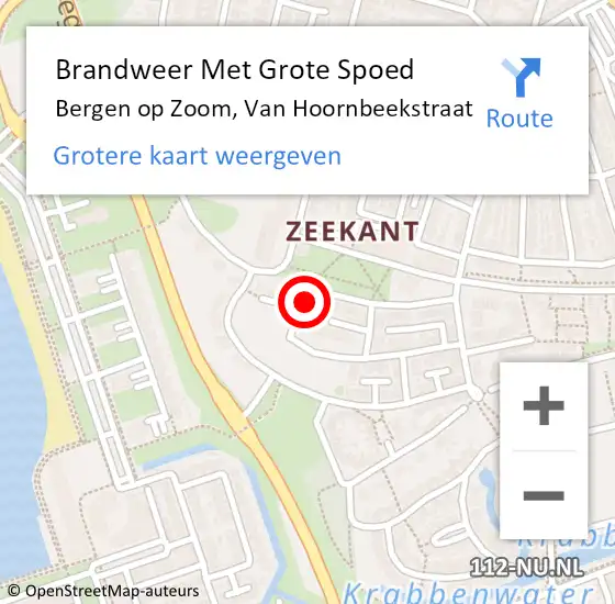 Locatie op kaart van de 112 melding: Brandweer Met Grote Spoed Naar Bergen op Zoom, Van Hoornbeekstraat op 10 september 2024 22:55