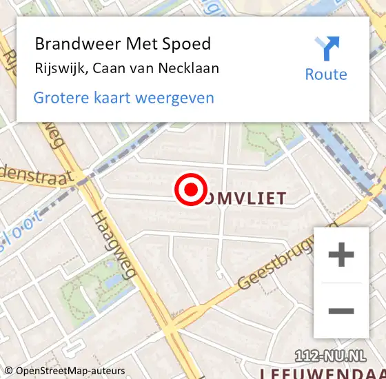 Locatie op kaart van de 112 melding: Brandweer Met Spoed Naar Rijswijk, Caan van Necklaan op 10 september 2024 23:28