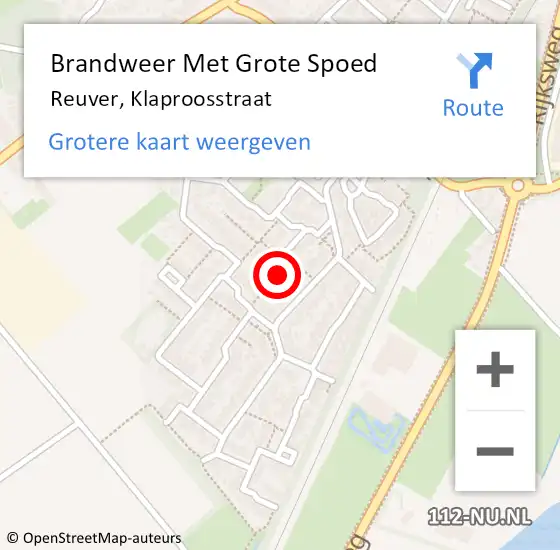 Locatie op kaart van de 112 melding: Brandweer Met Grote Spoed Naar Reuver, Klaproosstraat op 10 september 2024 23:30