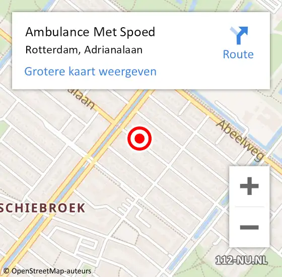 Locatie op kaart van de 112 melding: Ambulance Met Spoed Naar Rotterdam, Adrianalaan op 10 september 2024 23:38