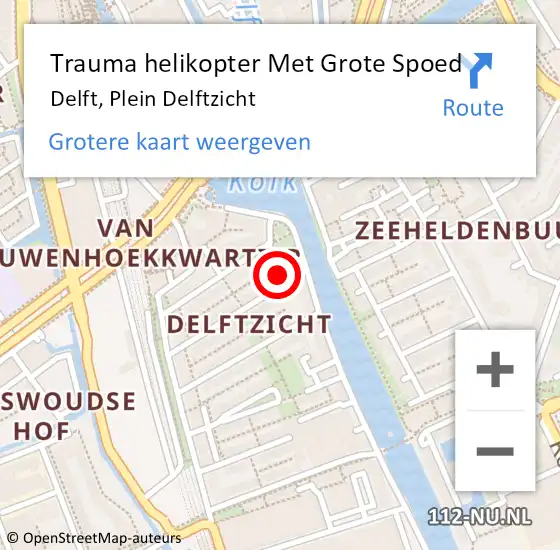 Locatie op kaart van de 112 melding: Trauma helikopter Met Grote Spoed Naar Delft, Plein Delftzicht op 10 september 2024 23:48