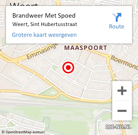 Locatie op kaart van de 112 melding: Brandweer Met Spoed Naar Weert, Sint Hubertusstraat op 10 september 2024 23:54