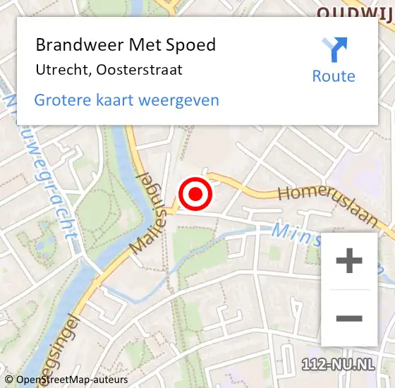 Locatie op kaart van de 112 melding: Brandweer Met Spoed Naar Utrecht, Oosterstraat op 11 september 2024 00:47