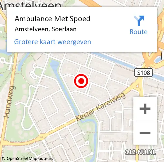 Locatie op kaart van de 112 melding: Ambulance Met Spoed Naar Amstelveen, Soerlaan op 11 september 2024 01:14