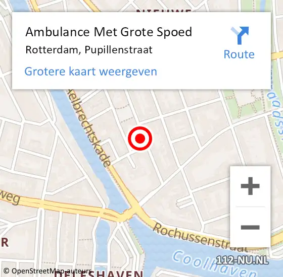 Locatie op kaart van de 112 melding: Ambulance Met Grote Spoed Naar Rotterdam, Pupillenstraat op 11 september 2024 02:28