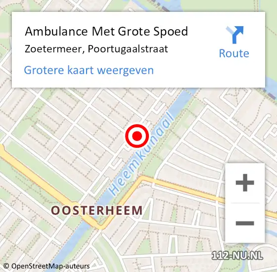 Locatie op kaart van de 112 melding: Ambulance Met Grote Spoed Naar Zoetermeer, Poortugaalstraat op 11 september 2024 03:03