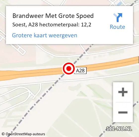 Locatie op kaart van de 112 melding: Brandweer Met Grote Spoed Naar Soest, A28 hectometerpaal: 12,2 op 11 september 2024 05:56