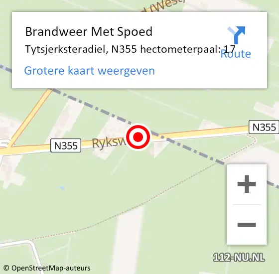 Locatie op kaart van de 112 melding: Brandweer Met Spoed Naar Tytsjerksteradiel, N355 hectometerpaal: 17 op 11 september 2024 06:40