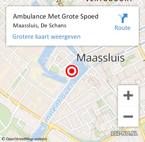 Locatie op kaart van de 112 melding: Ambulance Met Grote Spoed Naar Maassluis, De Schans op 11 september 2024 06:47