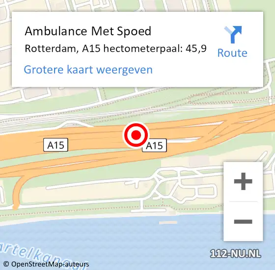 Locatie op kaart van de 112 melding: Ambulance Met Spoed Naar Rotterdam, A15 hectometerpaal: 45,9 op 11 september 2024 07:10