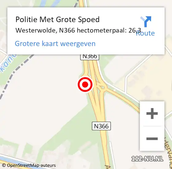 Locatie op kaart van de 112 melding: Politie Met Grote Spoed Naar Westerwolde, N366 hectometerpaal: 26,3 op 11 september 2024 07:33