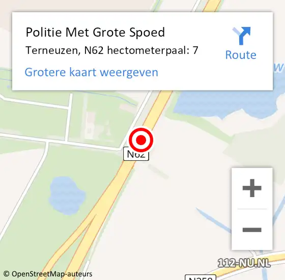 Locatie op kaart van de 112 melding: Politie Met Grote Spoed Naar Terneuzen, N62 hectometerpaal: 7 op 11 september 2024 07:37