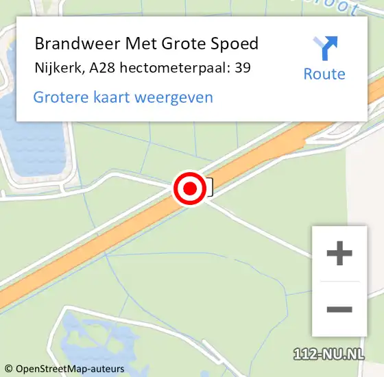 Locatie op kaart van de 112 melding: Brandweer Met Grote Spoed Naar Nijkerk, A28 hectometerpaal: 39 op 11 september 2024 07:46