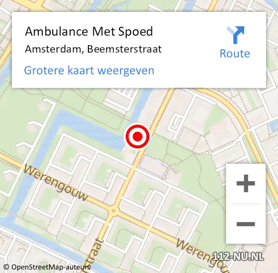 Locatie op kaart van de 112 melding: Ambulance Met Spoed Naar Amsterdam, Beemsterstraat op 11 september 2024 07:54