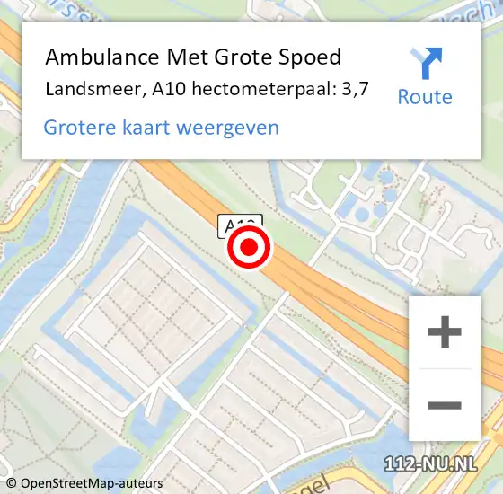 Locatie op kaart van de 112 melding: Ambulance Met Grote Spoed Naar Landsmeer, A10 hectometerpaal: 3,7 op 11 september 2024 08:06