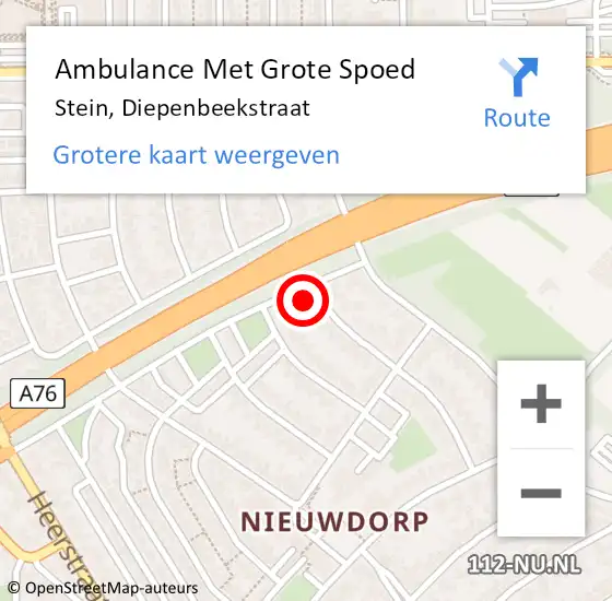 Locatie op kaart van de 112 melding: Ambulance Met Grote Spoed Naar Stein, Diepenbeekstraat op 19 oktober 2014 18:00