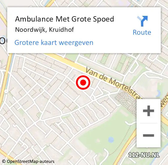 Locatie op kaart van de 112 melding: Ambulance Met Grote Spoed Naar Noordwijk, Kruidhof op 11 september 2024 08:11