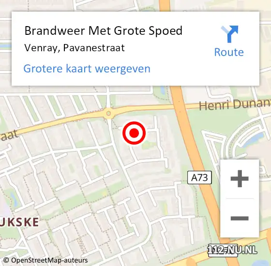 Locatie op kaart van de 112 melding: Brandweer Met Grote Spoed Naar Venray, Pavanestraat op 11 september 2024 08:27