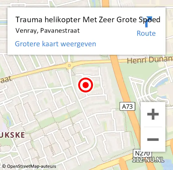 Locatie op kaart van de 112 melding: Trauma helikopter Met Zeer Grote Spoed Naar Venray, Pavanestraat op 11 september 2024 08:27