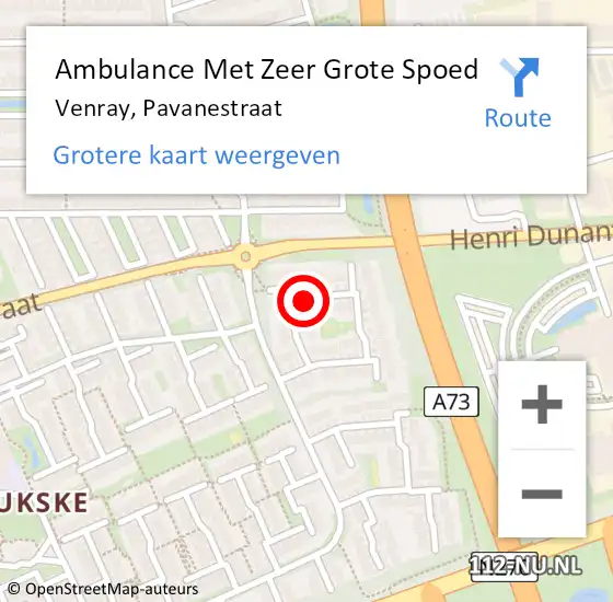 Locatie op kaart van de 112 melding: Ambulance Met Zeer Grote Spoed Naar Venray, Pavanestraat op 11 september 2024 08:28