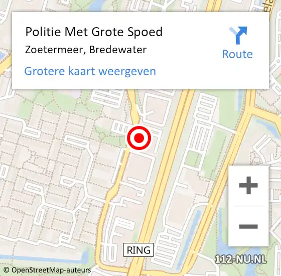 Locatie op kaart van de 112 melding: Politie Met Grote Spoed Naar Zoetermeer, Bredewater op 11 september 2024 08:39