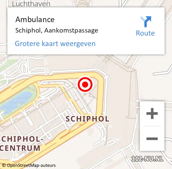 Locatie op kaart van de 112 melding: Ambulance Schiphol, Aankomstpassage op 11 september 2024 08:40