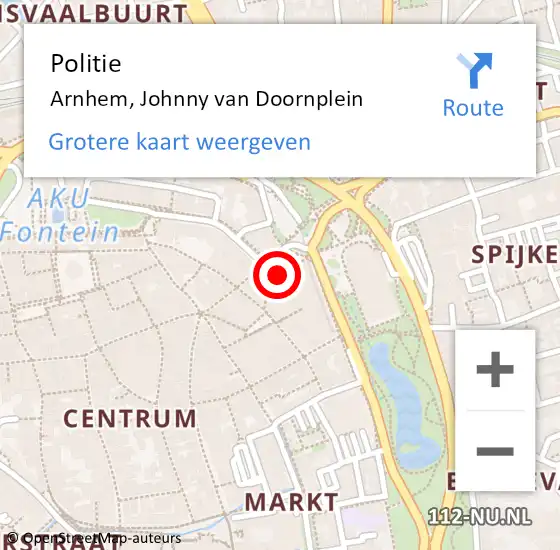 Locatie op kaart van de 112 melding: Politie Arnhem, Johnny van Doornplein op 11 september 2024 08:44