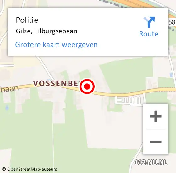 Locatie op kaart van de 112 melding: Politie Gilze, Tilburgsebaan op 11 september 2024 08:54