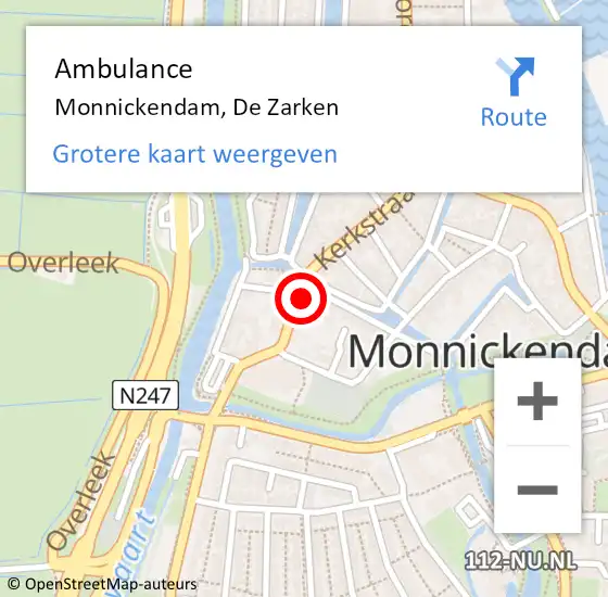 Locatie op kaart van de 112 melding: Ambulance Monnickendam, De Zarken op 11 september 2024 09:05