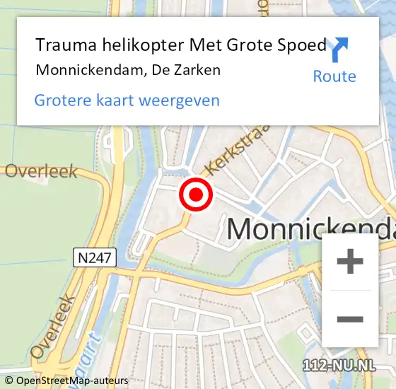 Locatie op kaart van de 112 melding: Trauma helikopter Met Grote Spoed Naar Monnickendam, De Zarken op 11 september 2024 09:09