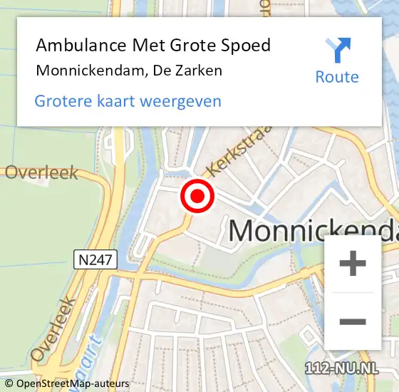 Locatie op kaart van de 112 melding: Ambulance Met Grote Spoed Naar Monnickendam, De Zarken op 11 september 2024 09:09