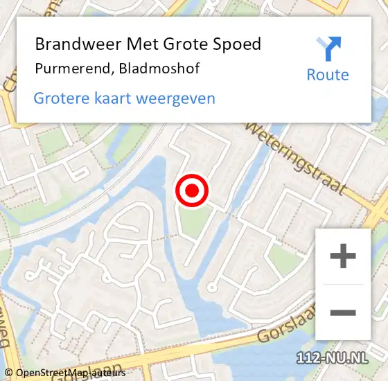 Locatie op kaart van de 112 melding: Brandweer Met Grote Spoed Naar Purmerend, Bladmoshof op 11 september 2024 09:13