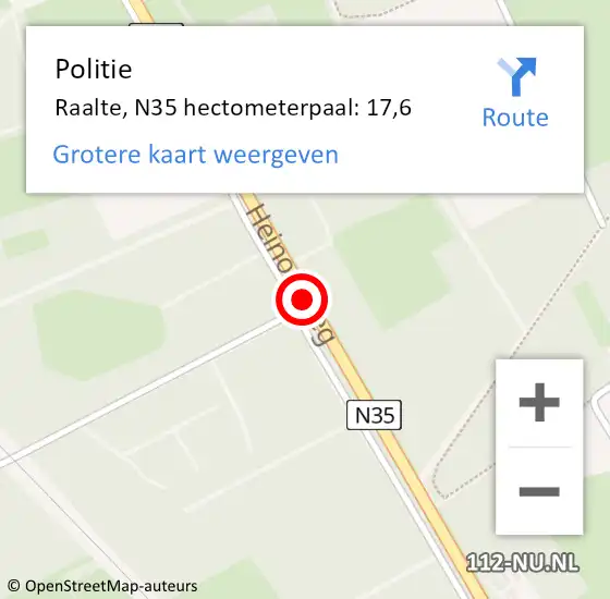 Locatie op kaart van de 112 melding: Politie Raalte, N35 hectometerpaal: 17,6 op 11 september 2024 09:16