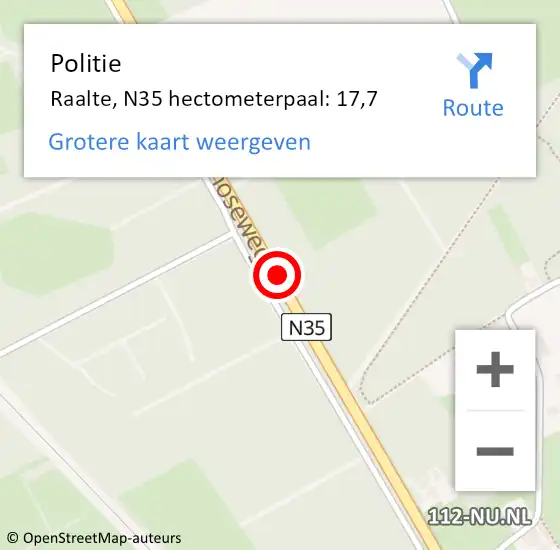 Locatie op kaart van de 112 melding: Politie Raalte, N35 hectometerpaal: 17,7 op 11 september 2024 09:16