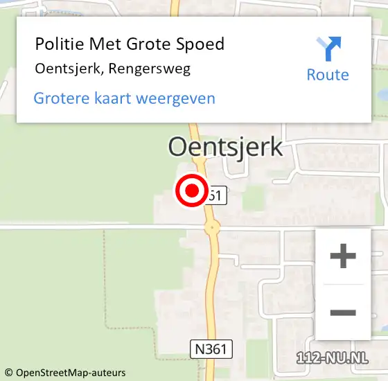 Locatie op kaart van de 112 melding: Politie Met Grote Spoed Naar Oentsjerk, Rengersweg op 11 september 2024 09:18