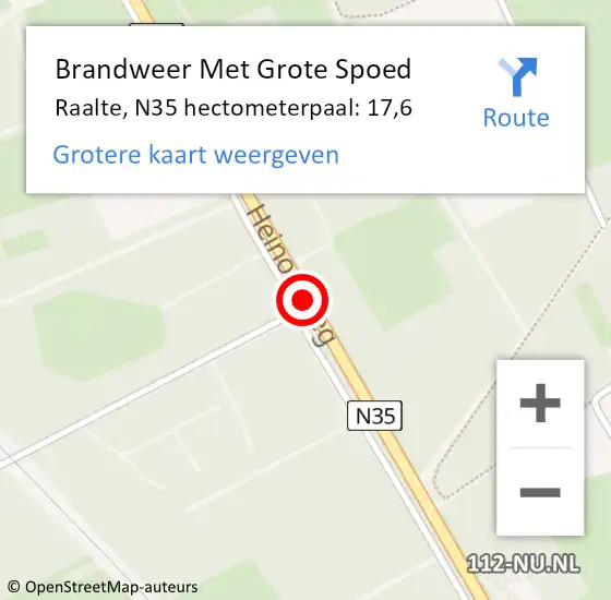 Locatie op kaart van de 112 melding: Brandweer Met Grote Spoed Naar Raalte, N35 hectometerpaal: 17,6 op 11 september 2024 09:21