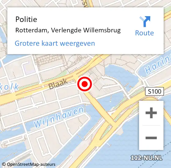 Locatie op kaart van de 112 melding: Politie Rotterdam, Verlengde Willemsbrug op 11 september 2024 09:25