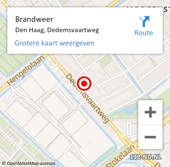 Locatie op kaart van de 112 melding: Brandweer Den Haag, Dedemsvaartweg op 11 september 2024 09:33